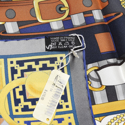 Hermes Silk Colliers de Chiens Scarf 90 Anthracite Bleu Nuit Or 6 of 6