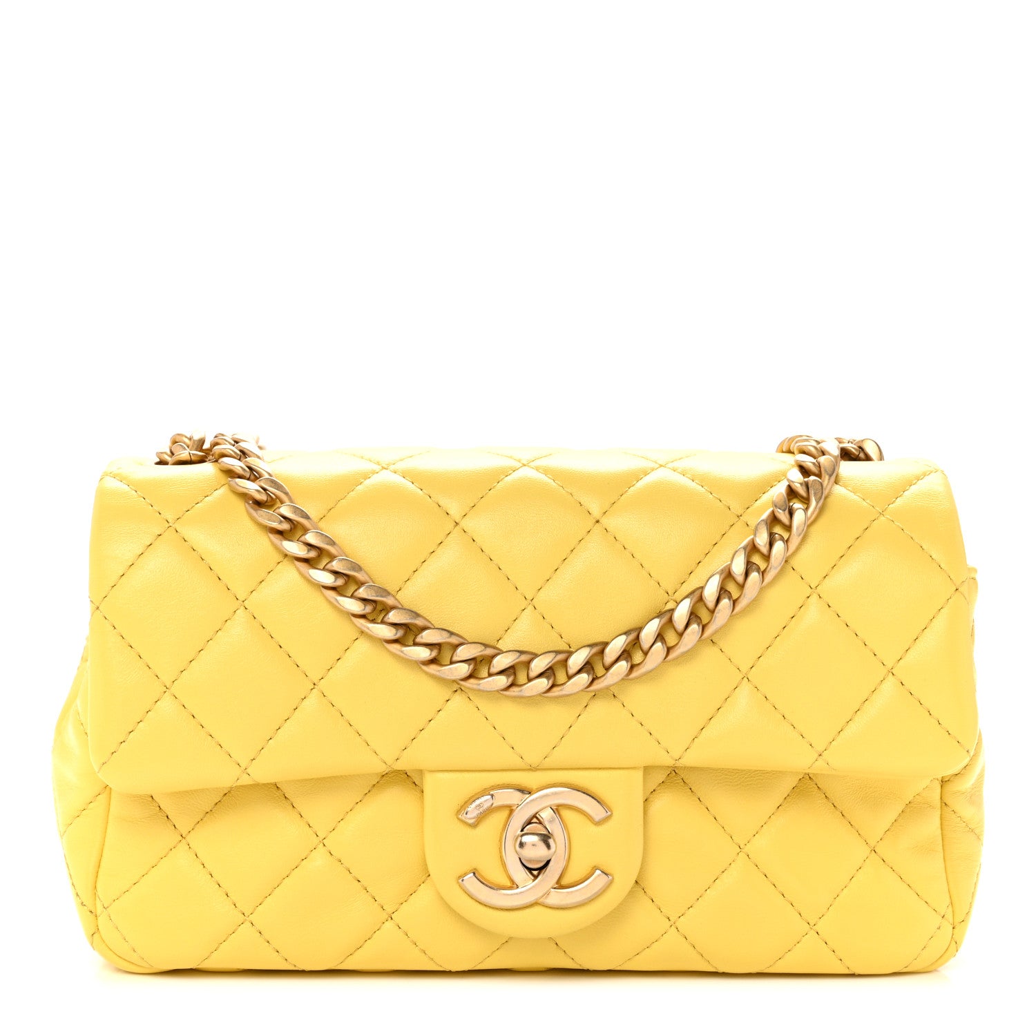 Chanel Lambskin Resin Quilted Mini Rectangular Pearl Samba Flap Yellow 1 of 12