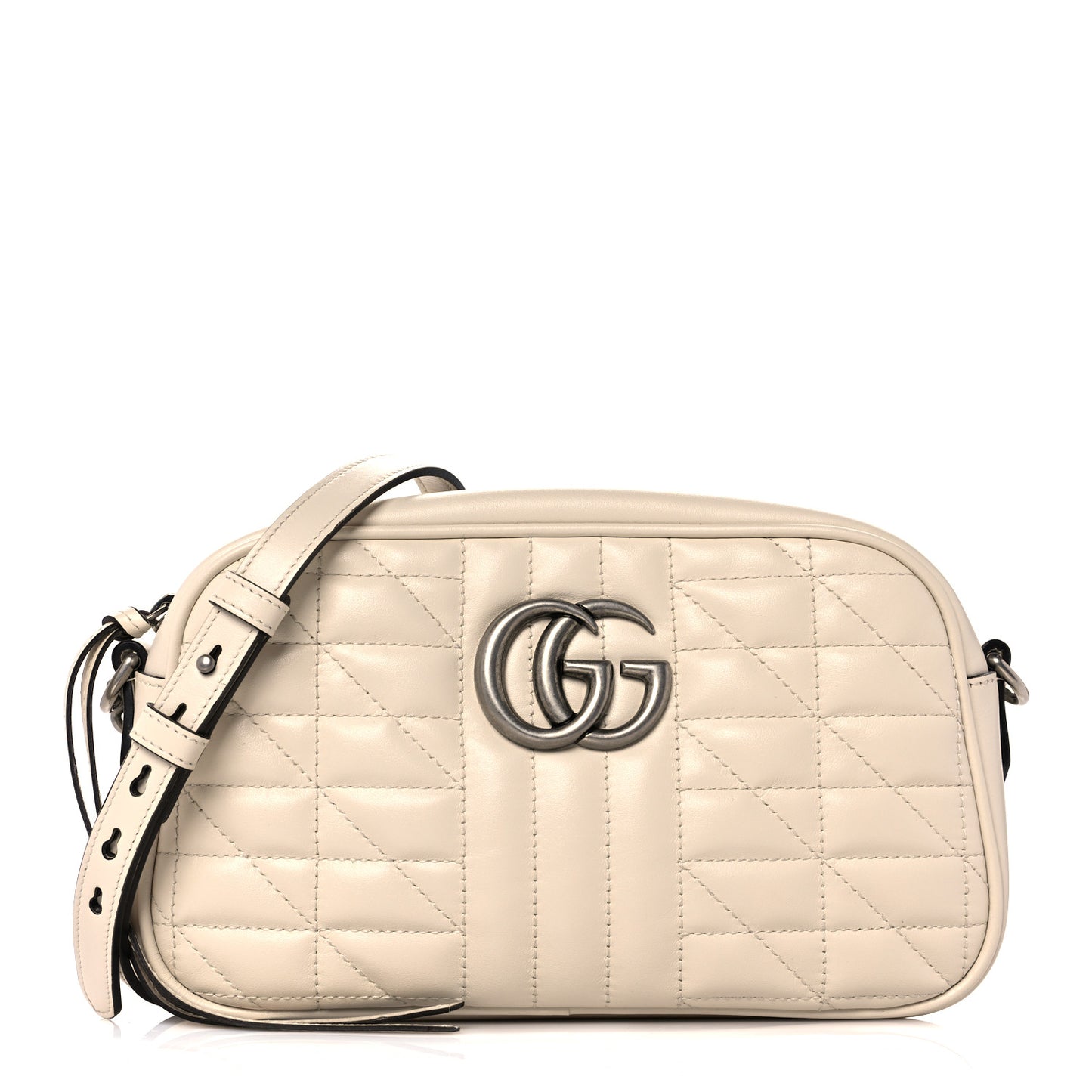 Calfskin Matelasse Aria Small GG Marmont Chain Shoulder Bag Mystic White