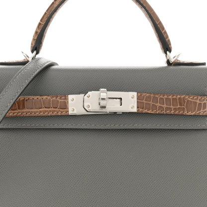 Hermes Madame Calfskin Shiny Alligator Mini Kelly Sellier Touch 20 Gris Meyer Ficelle 8 of 11
