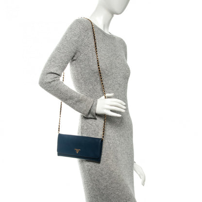 Prada Saffiano Metal Oro Chain Wallet Bleuette 2 of 7