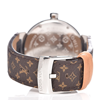 Louis Vuitton Stainless Steel Monogram 39mm Tambour GMT Automatic Watch Brown 4 of 9