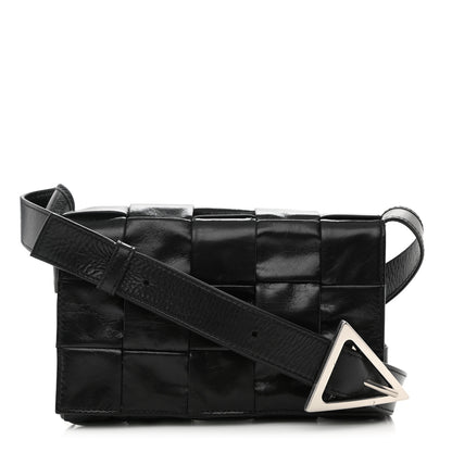 Bottega Veneta Paper Calfskin Maxi Intreccio Cassette Crossbody Bag Black 1 of 9