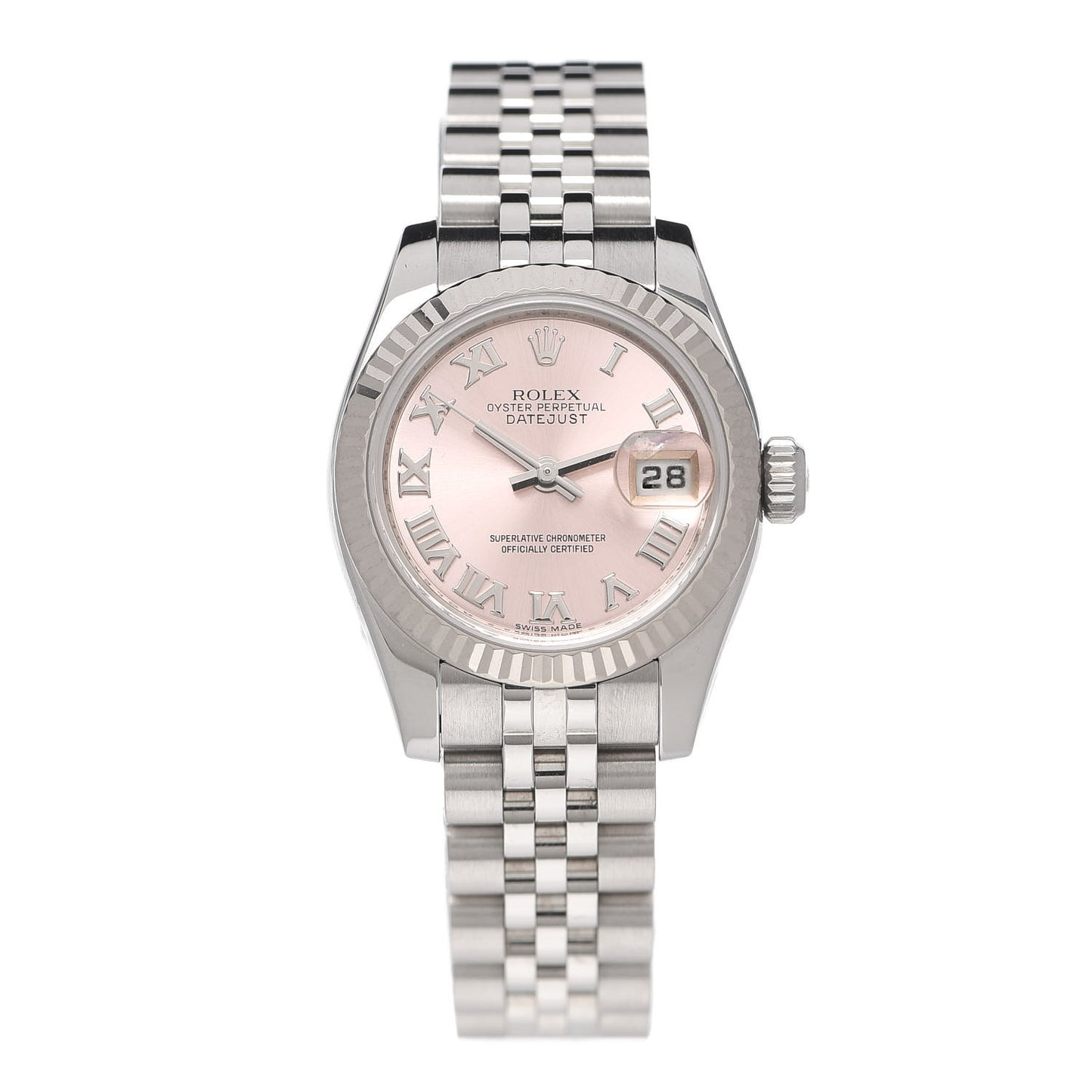 Stainless Steel 18K White Gold 26mm Oyster Perpetual Datejust Watch Pink Roman 179174