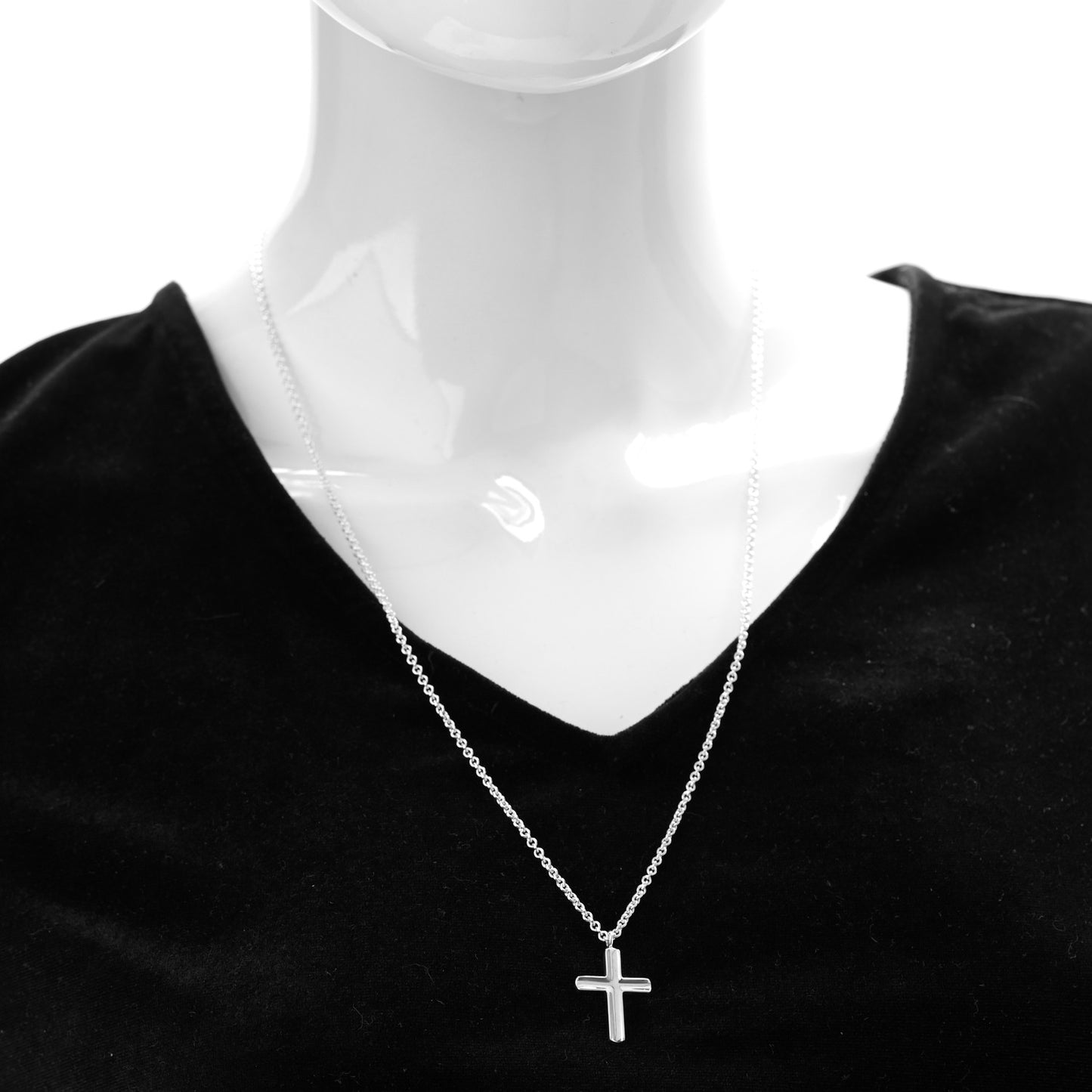 Sterling Silver Concave Cross Pendant Necklace