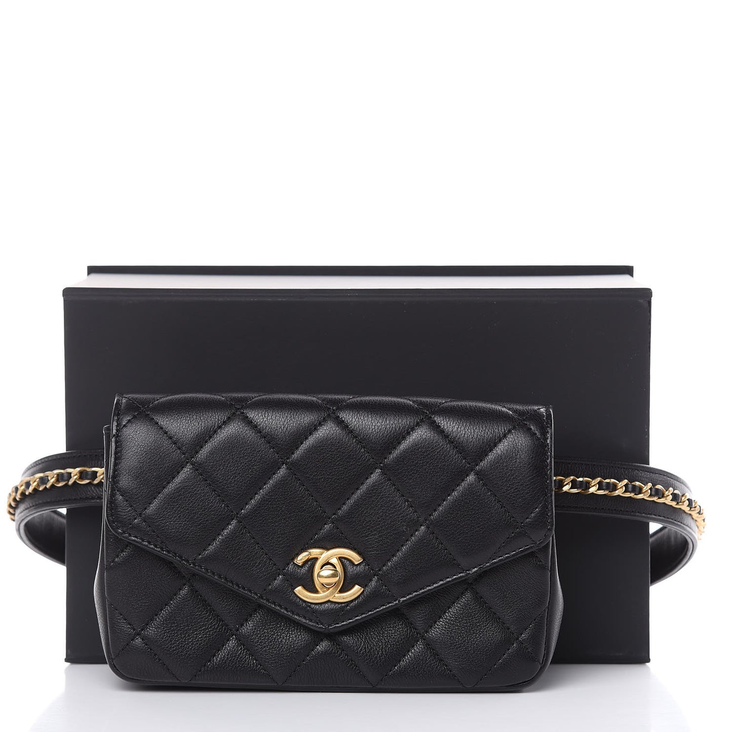 Calfskin Quilted Flap Waist Bag Black