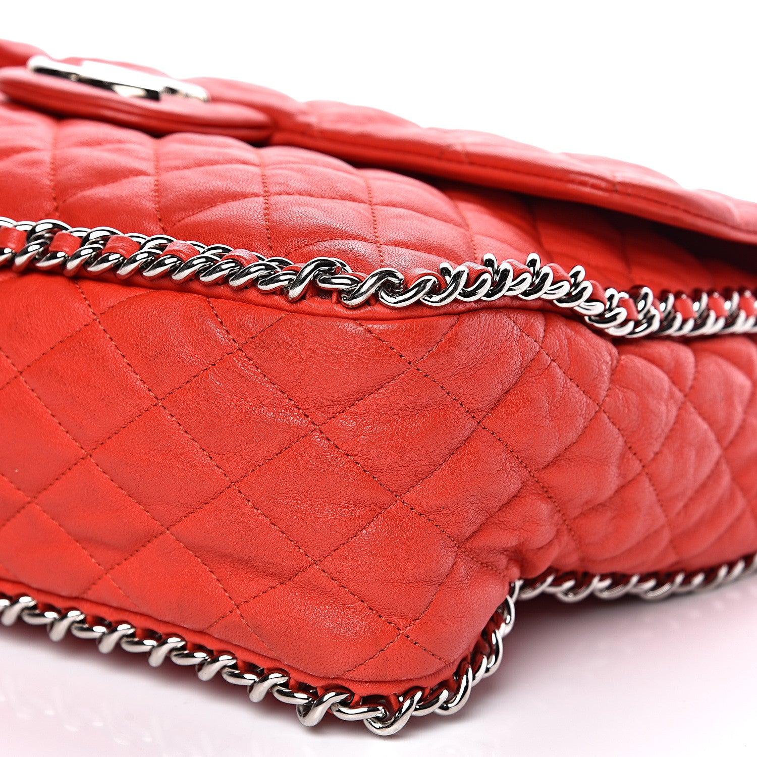 Chanel Washed Lambskin Quilted Maxi Chain Around Flap Red 11 of 16