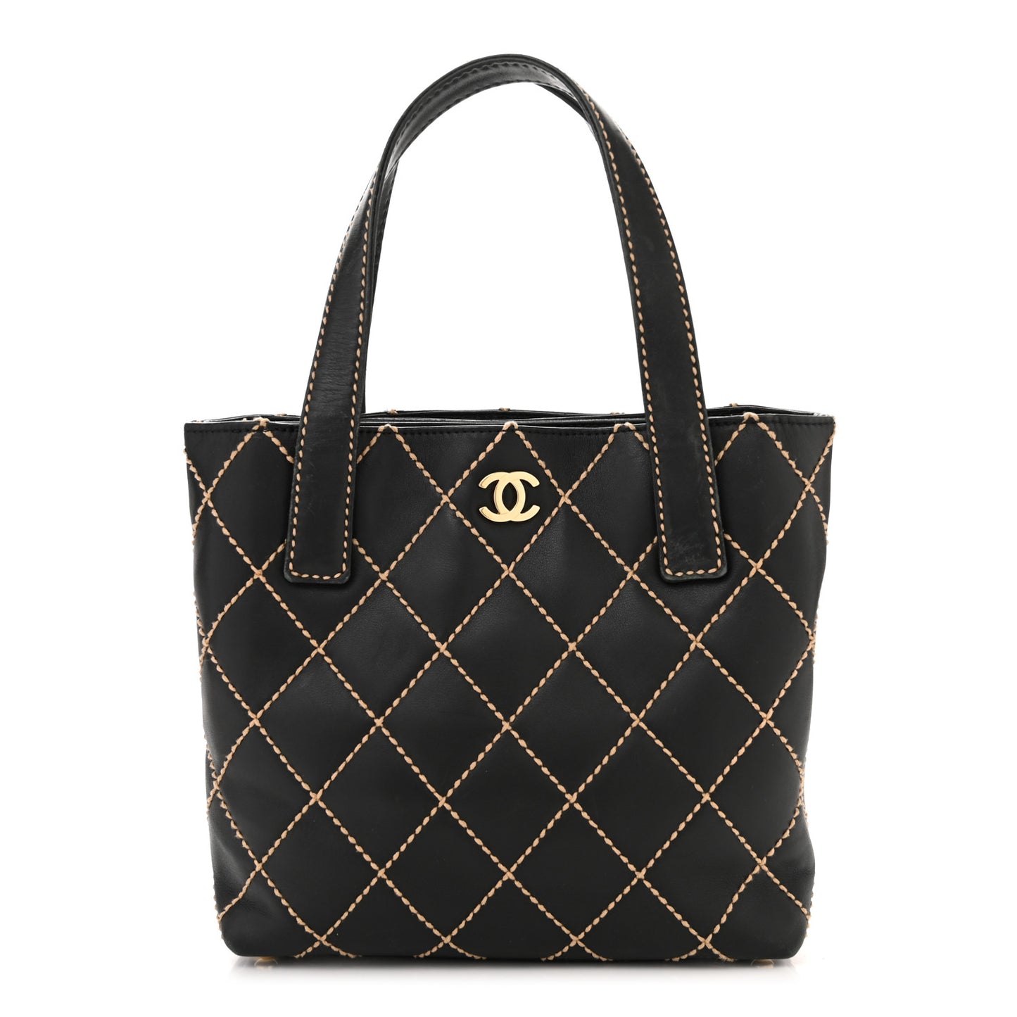 Calfskin Stitch Small Surpique Tote Black