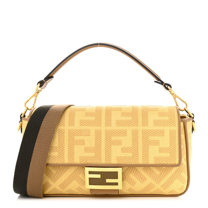 Fendi Raffia Vitello King Lucido FF Embroidered Baguette Grano Sand 1 of 14