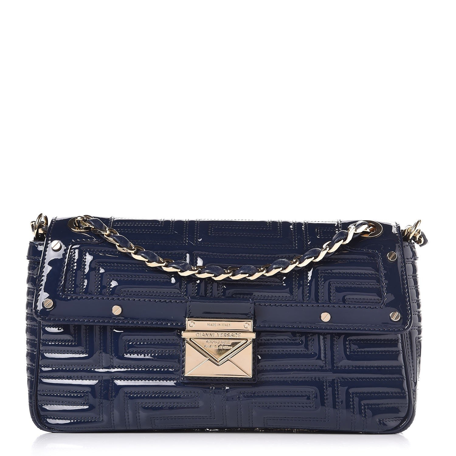 Versace Patent Borsa Couture Shoulder Bag Navy 2 of 13
