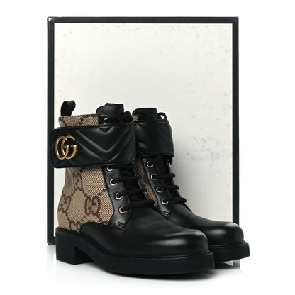 Gucci Flores Calfskin Monogram Maxi GG Nappa Matelasse Double G 40mm Ankle Boots 37.5 Black Camel Ebony 9 of 9
