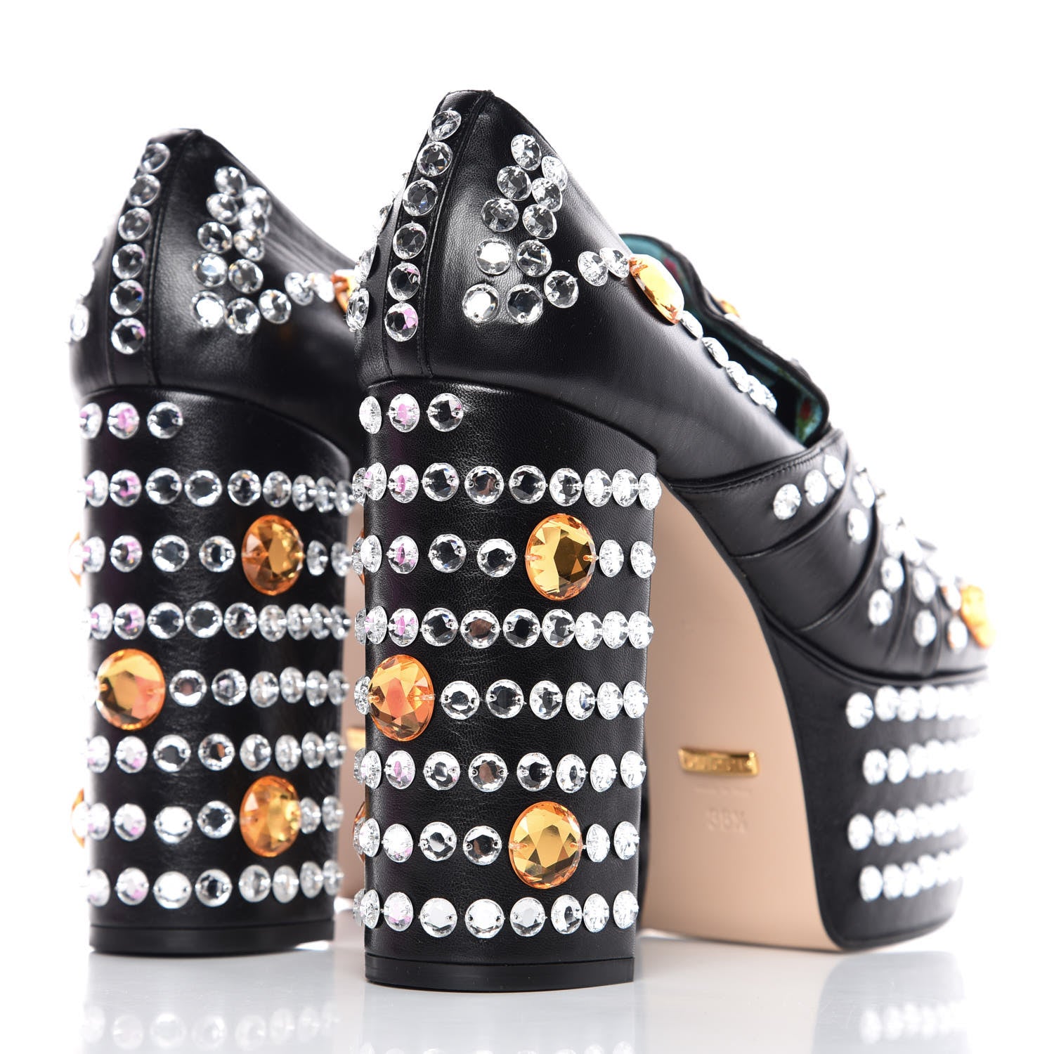 Gucci Malaga Kid Crystal Amilna Platform Loafer 38.5 Black 4 of 9