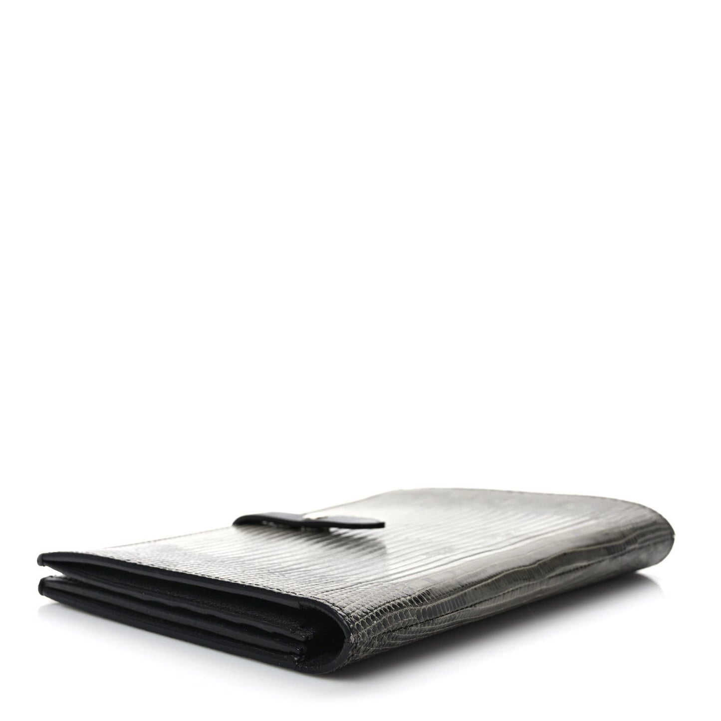 Lizard Calfskin Large Multifunction Strap Wallet Black