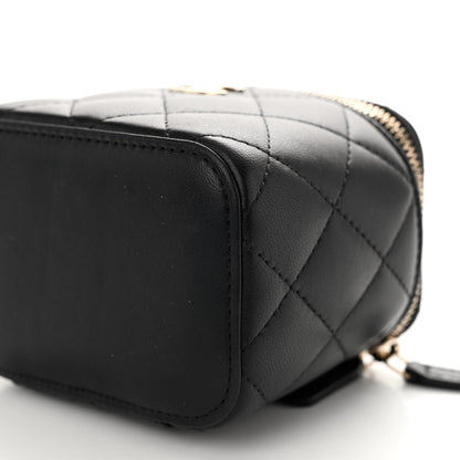 Chanel Lambskin Quilted Mini Vanity Case With Pearl Chain Black 10 of 10