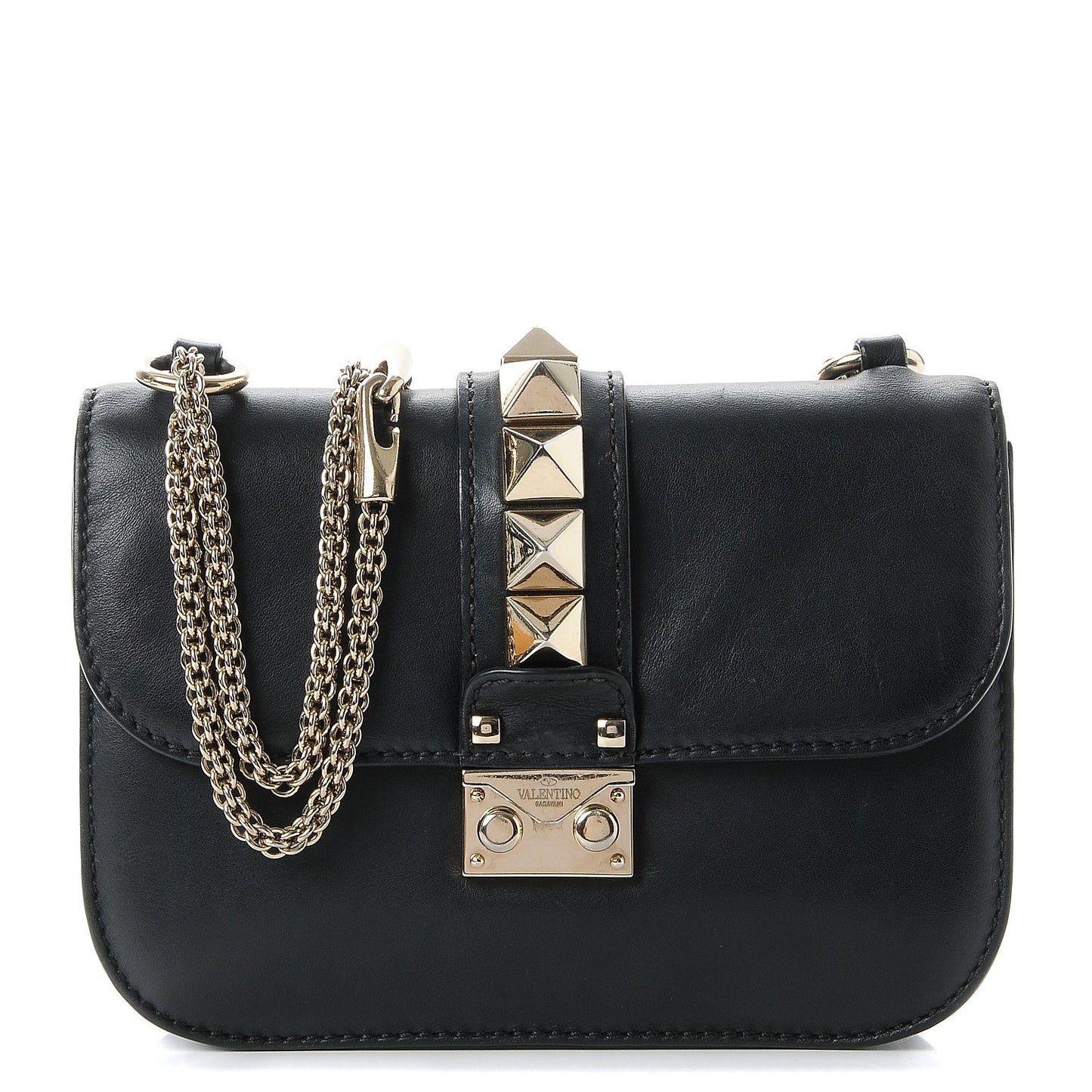 Vitello Small Glam Lock Rockstud Flap Black