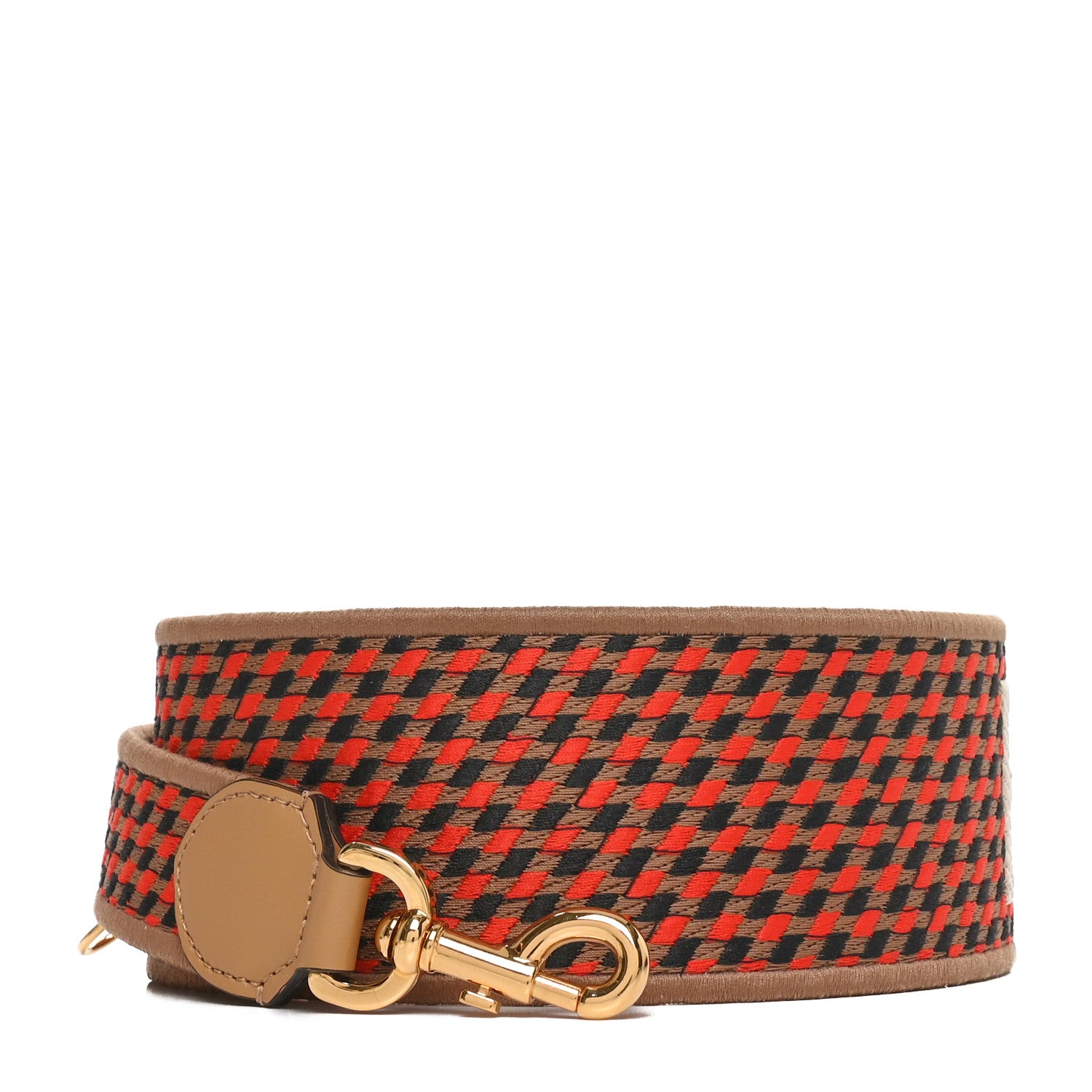 Fendi Ribbon Vitello King Logo Embossed Gingham Woven Adjustable Strap You 1 of 4