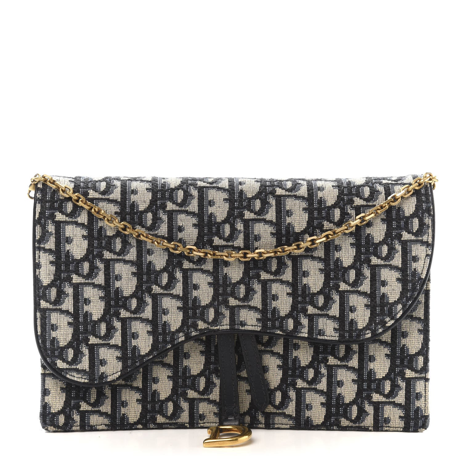 Christian Dior Oblique Saddle Chain Pouch Blue 1 of 12