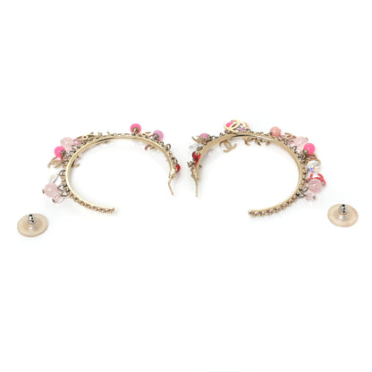 Chanel Crystal Bead CC Charm Hoop Earrings Pink Gold 3 of 7