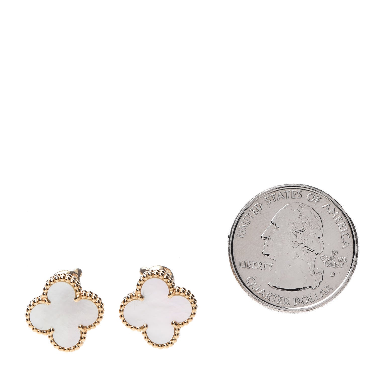 Van Cleef & Arpels 18K Yellow Gold Mother of Pearl Vintage Alhambra Earrings 2 of 5