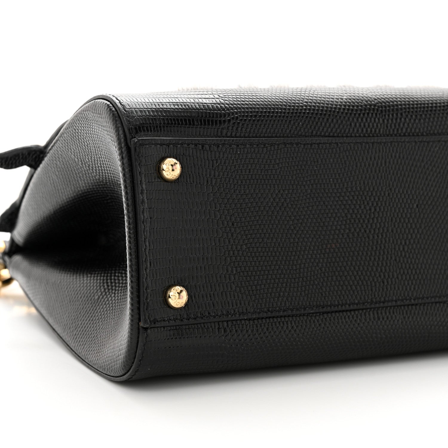 Dolce & Gabbana DOLCE & GABBANA Calfskin Iguana Embossed Studded Medium Fashion Sinner Patch Miss Sicily Satchel Black 8 of 10