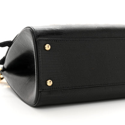 Dolce & Gabbana DOLCE & GABBANA Calfskin Iguana Embossed Studded Medium Fashion Sinner Patch Miss Sicily Satchel Black 8 of 10