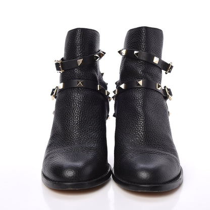 Valentino Garavani Pebbled Calfskin Rockstud Double Buckle 70mm Block Heel Ankle Boots 38.5 Black 2 of 11