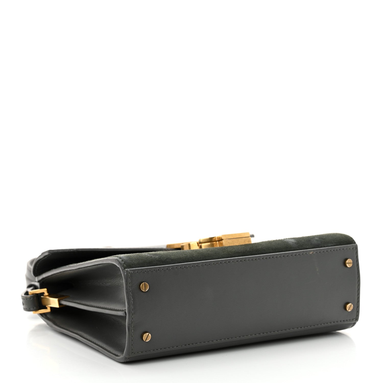 Saint Laurent Kid Suede Smooth Calfskin Mini Classic Monogram Cassandra Top Handle Dark Smog 4 of 17
