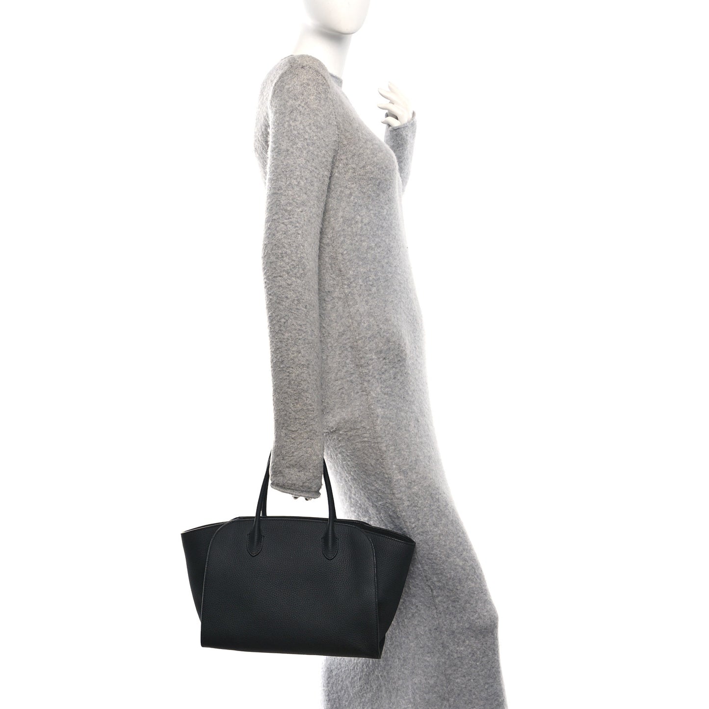 Grained Calfskin Marlo 12 Tote Bag Black