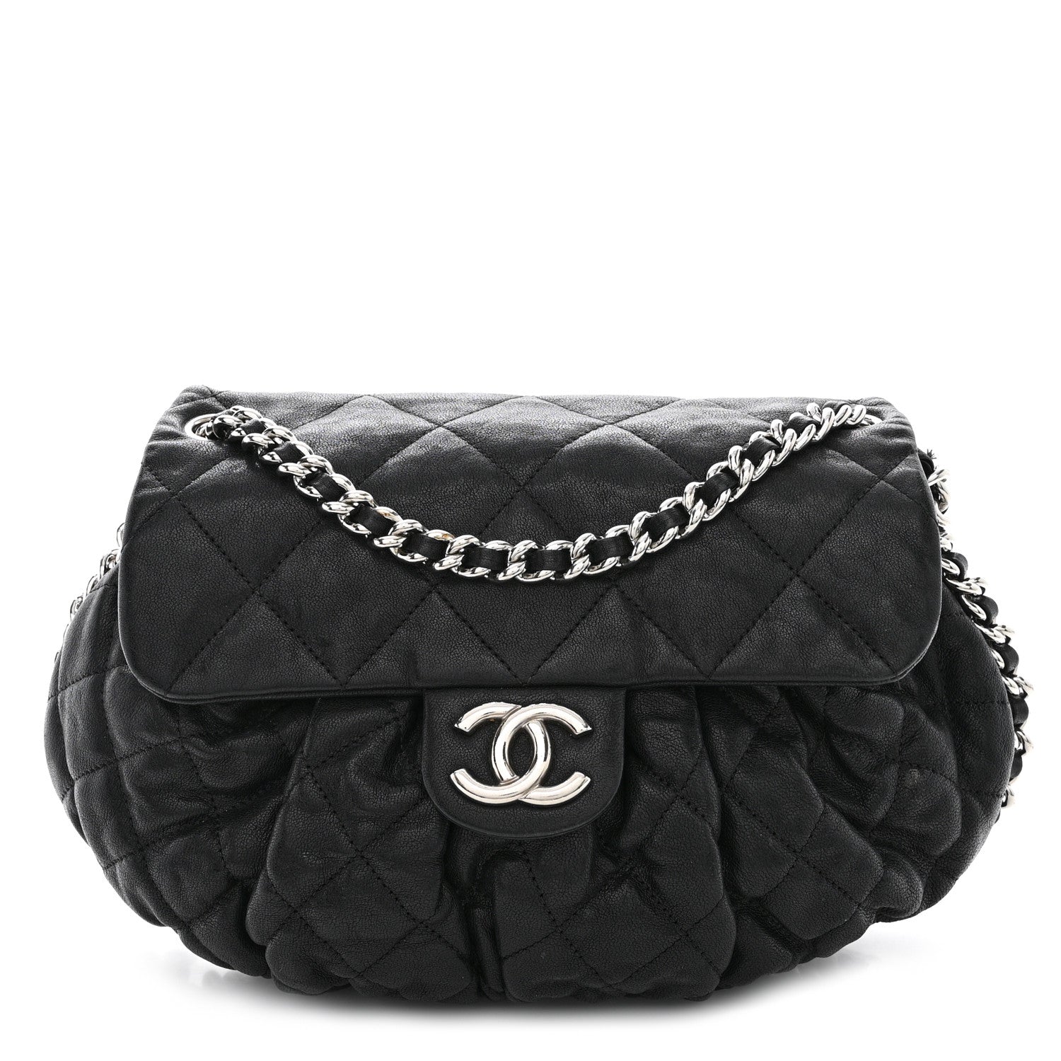 Chanel Washed Lambskin Quilted Medium Chain Around Messenger Black 1 of 16