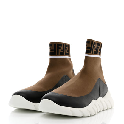Fendi Stretch Knit Jacquard FF Reloaded Mens High Top Sock Sneakers 10 Tobacco Black 3 of 9