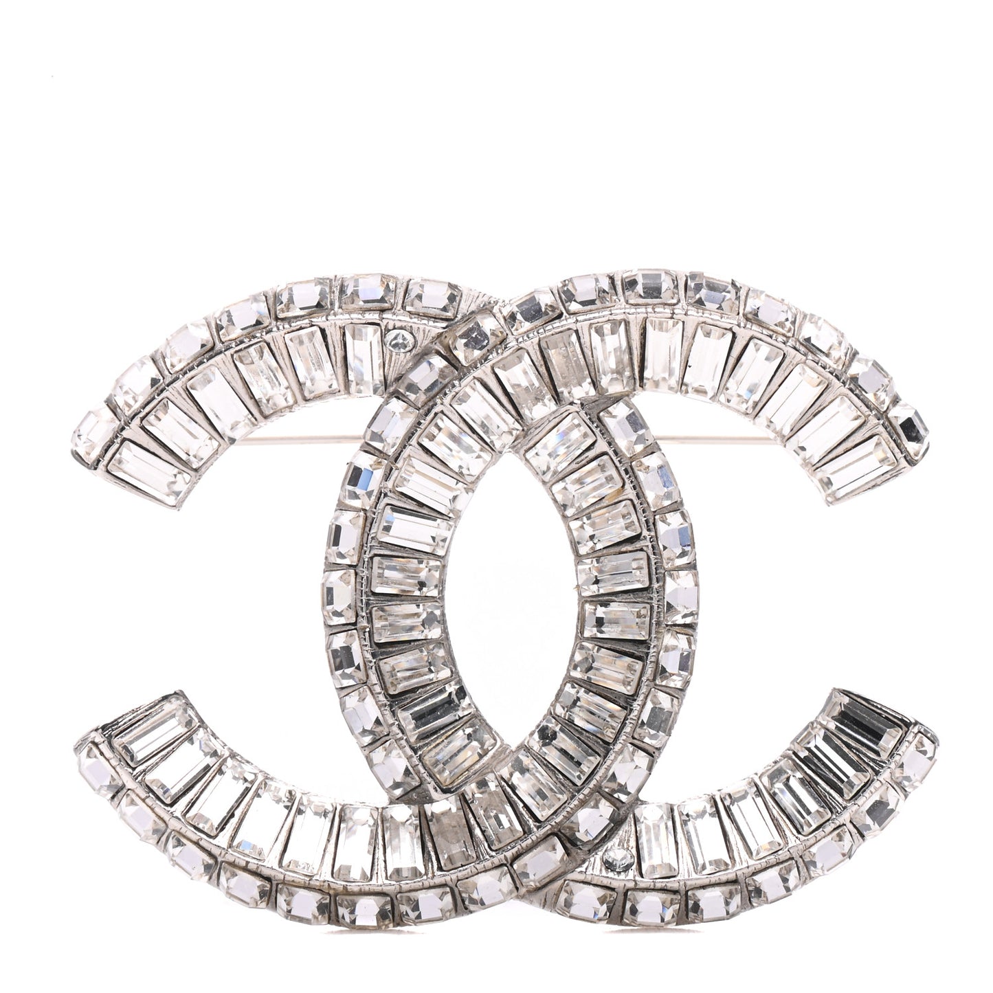 Baguette Crystal CC Brooch Silver