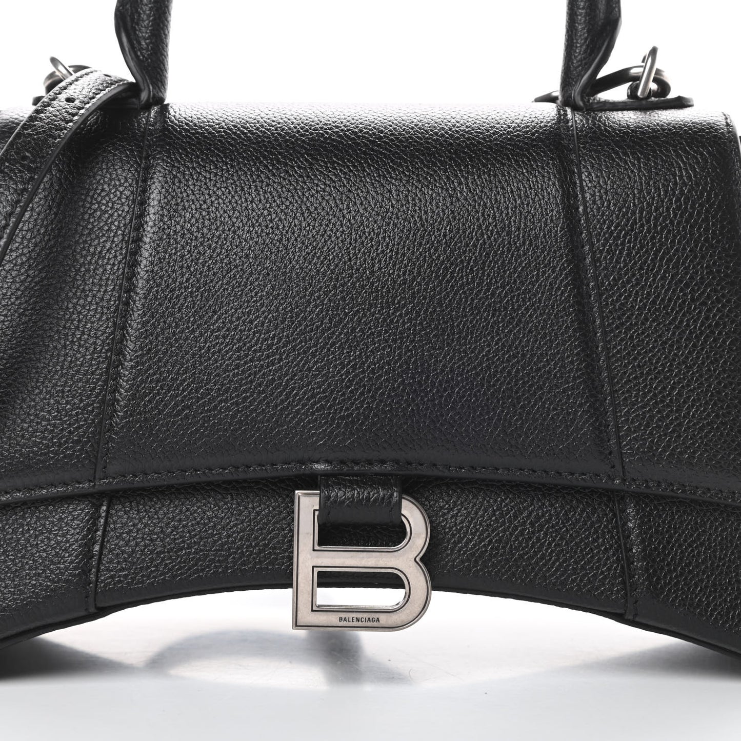 Grained Calfskin Small Hourglass Top Handle Bag Black