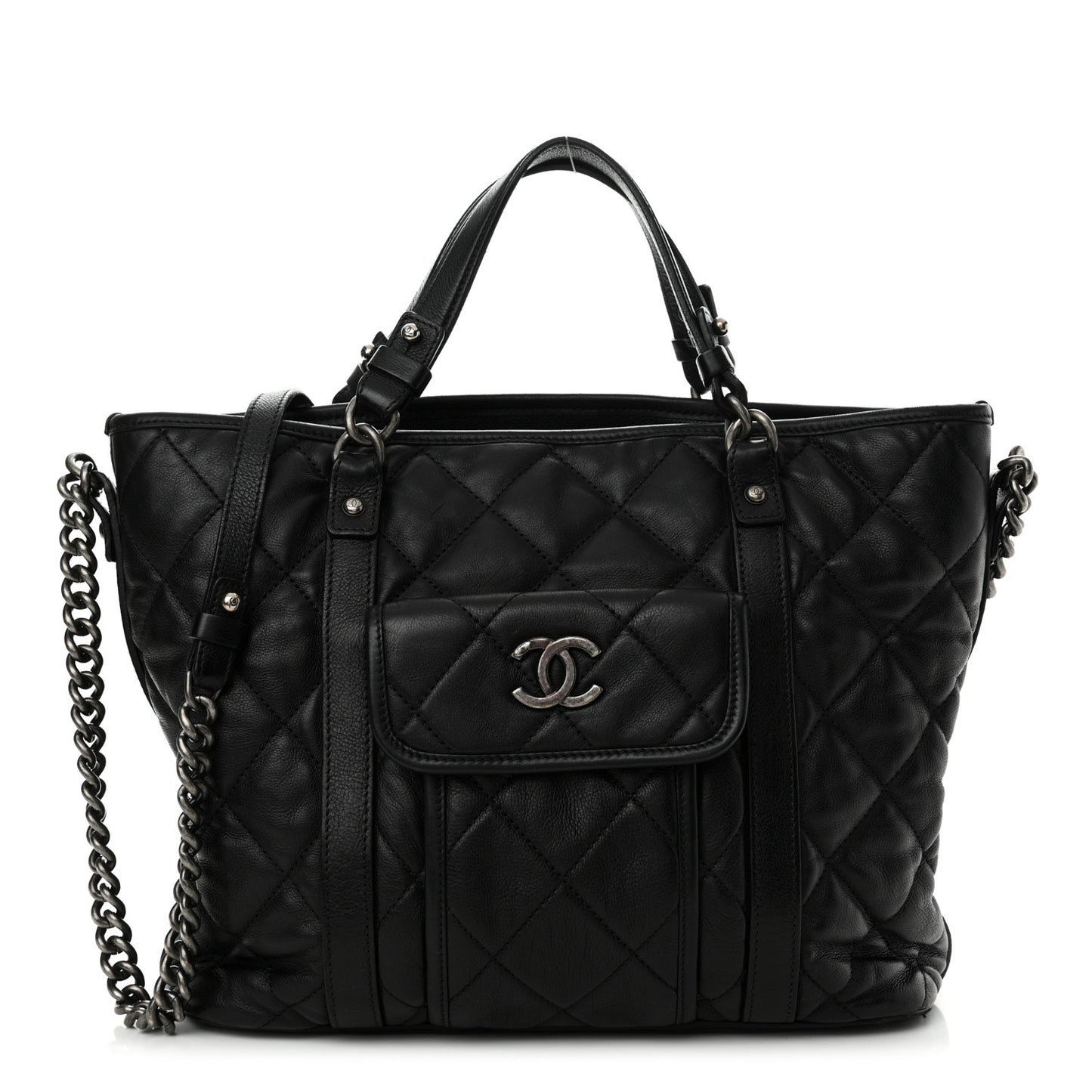 Calfskin Quilted Small Casual Riviera Tote Black