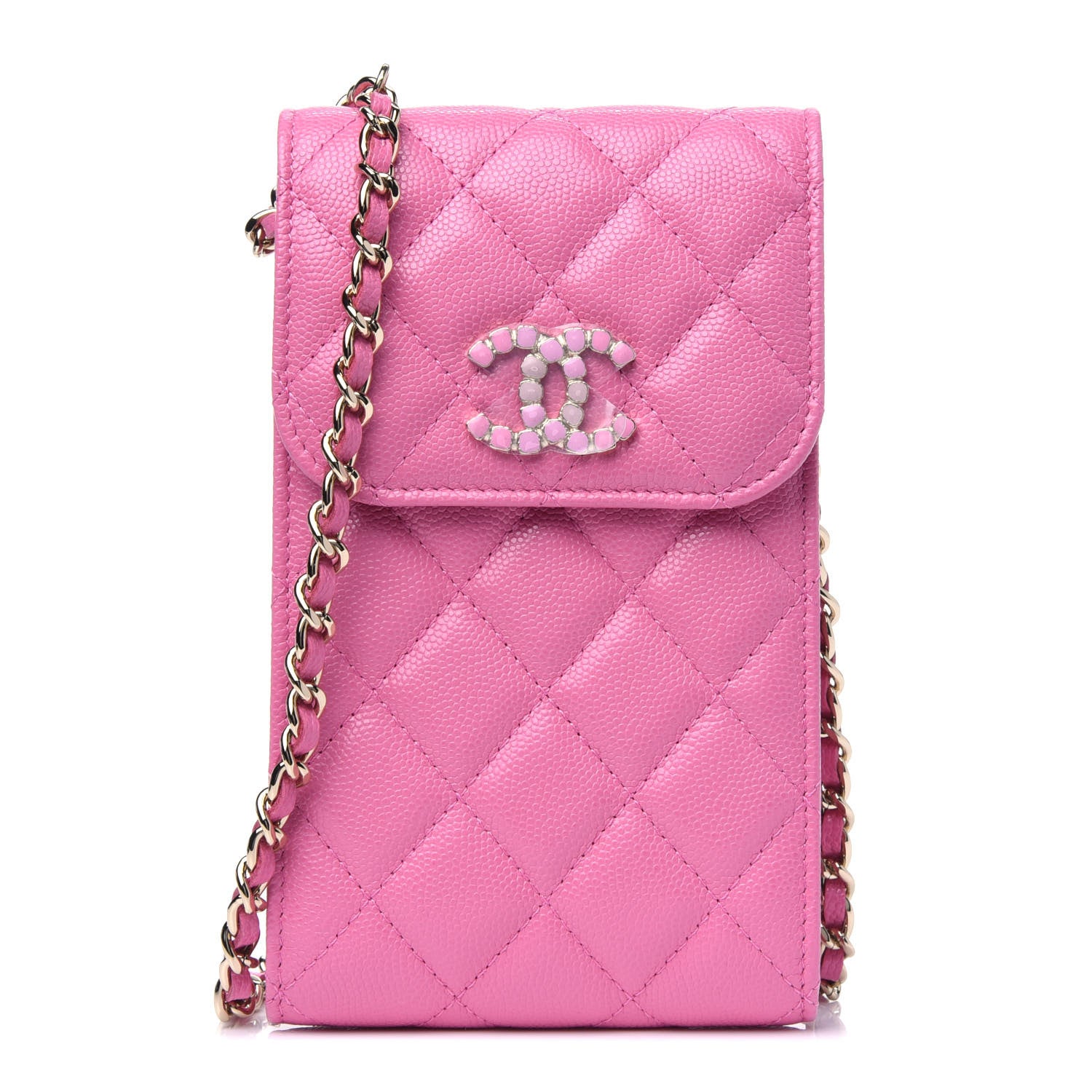 Chanel Caviar Quilted Crystal CC Airpods Pro and Phone Case With Chain Pink 1 of 5