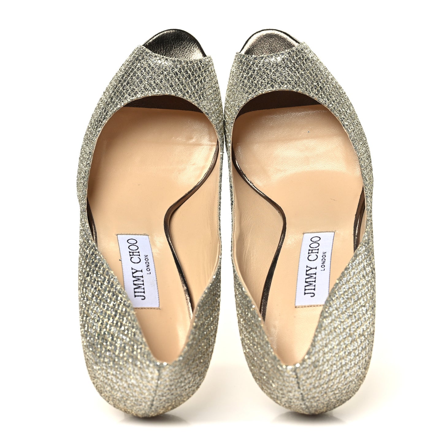 Glitter Fabric Evelyn Peep Toe Pumps 40.5 Champagne