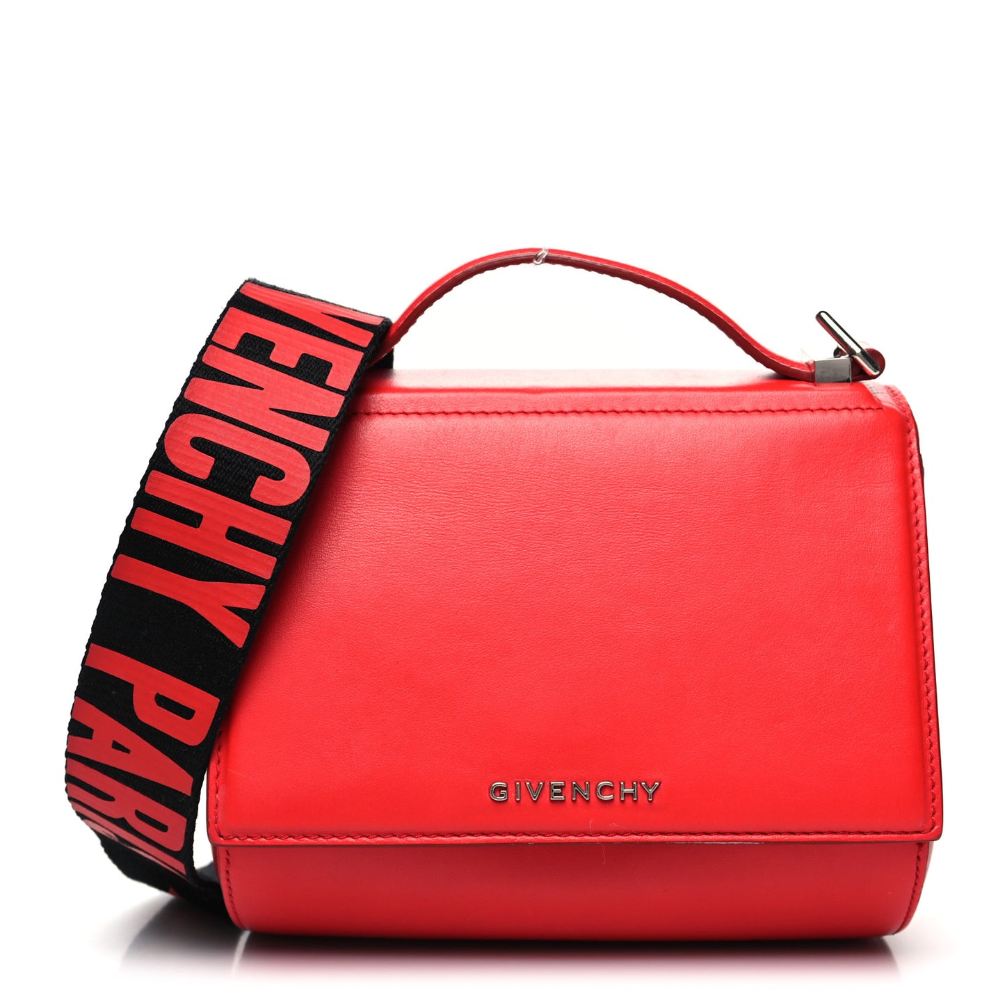 Calfskin Mini Pandora Box Logo Strap Crossbody Bag Medium Red