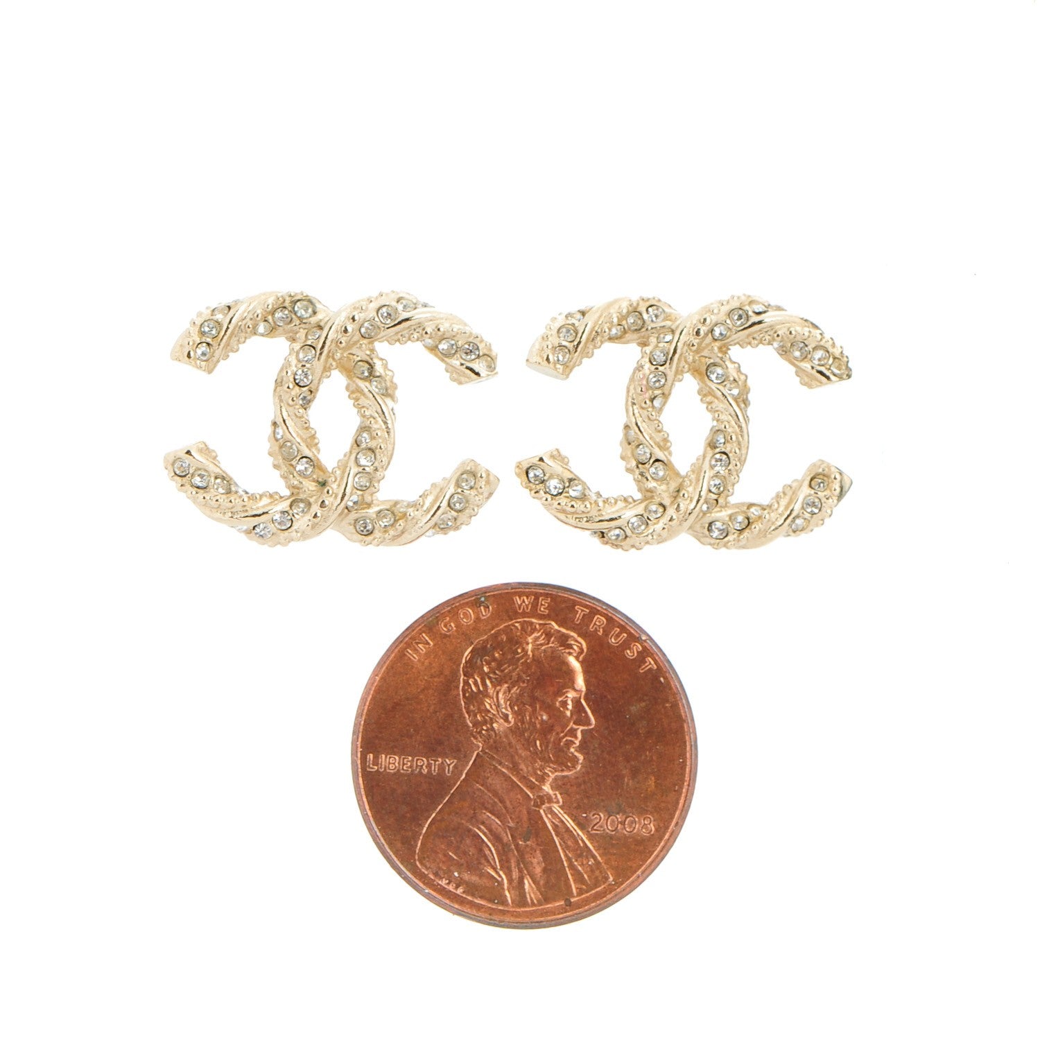 Chanel Crystal Twisted CC Earrings Gold 2 of 5