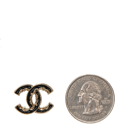 Chanel Enamel CC Baroque Earrings Black Gold 2 of 4