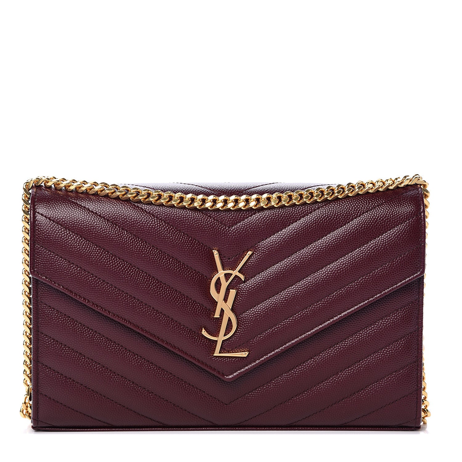 Saint Laurent Grain De Poudre Matelasse Chevron Monogram Chain Wallet Rouge Legion 1 of 10