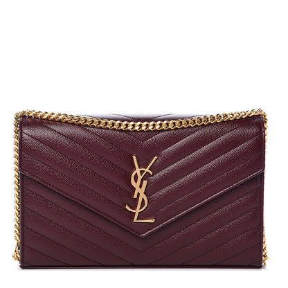 Saint Laurent Grain De Poudre Matelasse Chevron Monogram Chain Wallet Rouge Legion 1 of 10