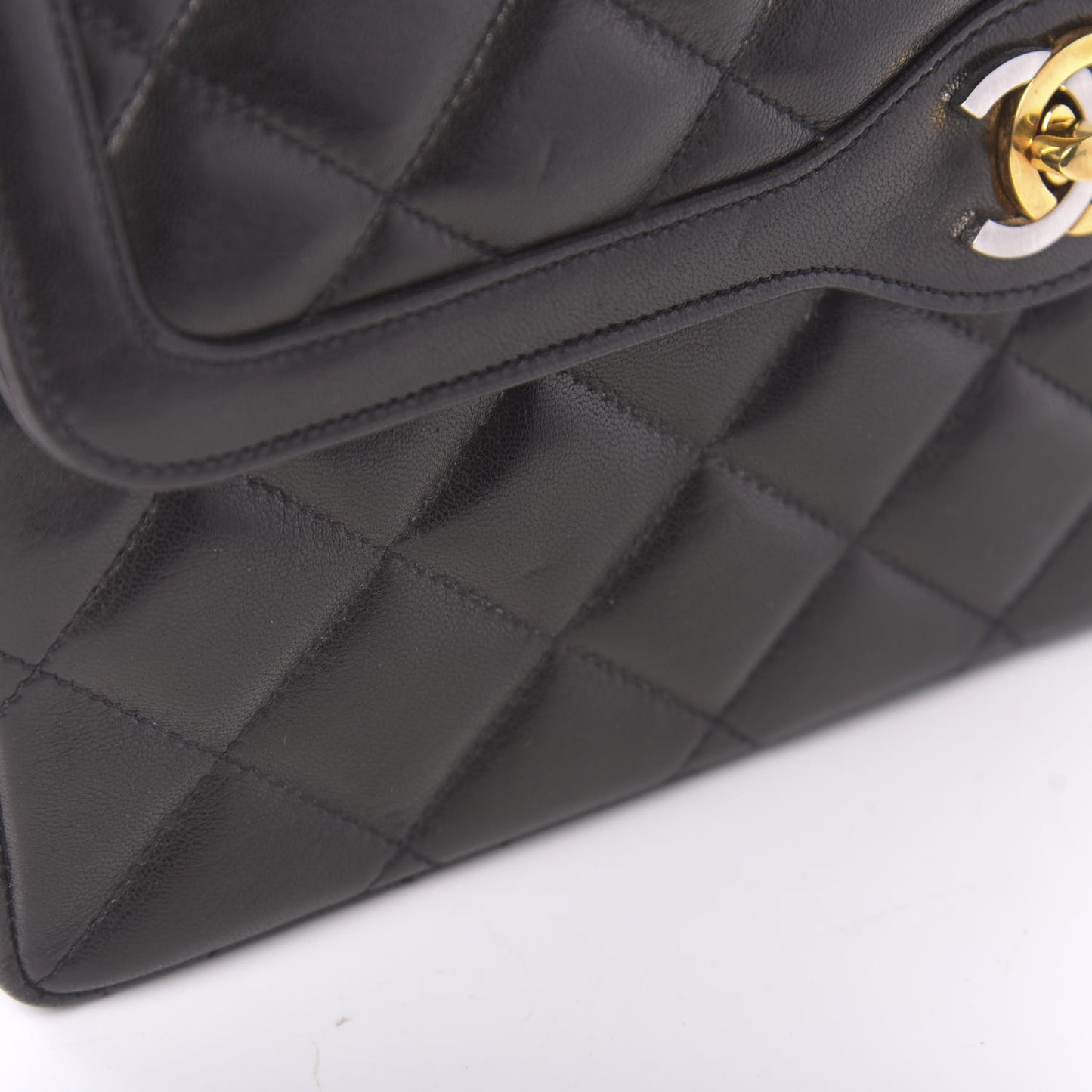 Lambskin Quilted Medium Double Flap Black