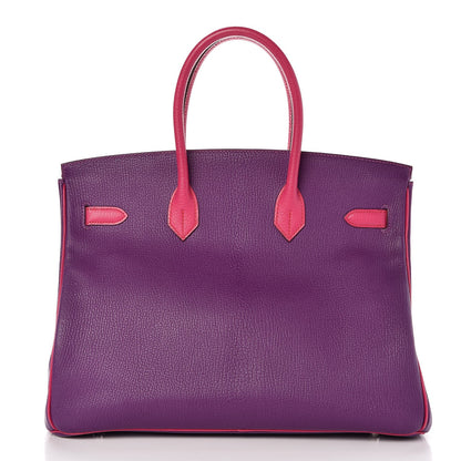 Hermes Chevre Mangalore Bi-Color Horseshoe Birkin 35 Ultraviolet Rose Tyrien 4 of 35