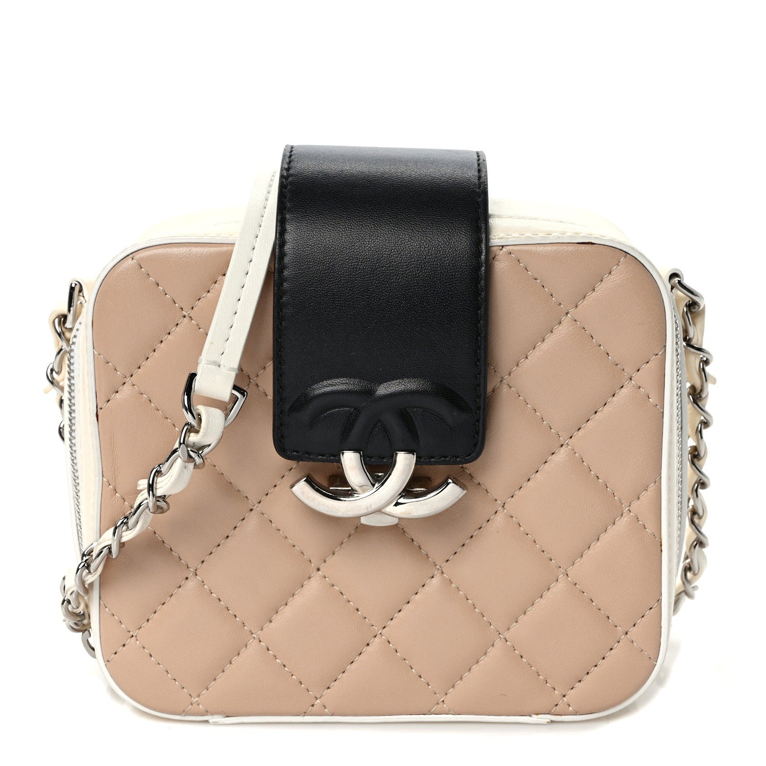 Chanel Lambskin Quilted Mini CC Box Camera Bag Beige White Black 1 of 9