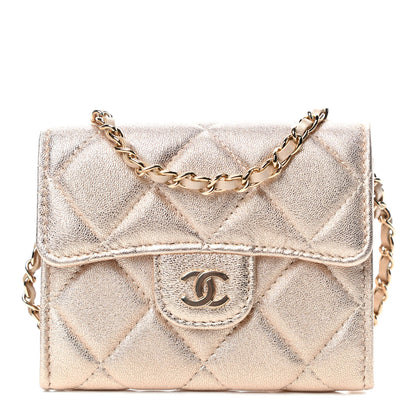 Chanel Metallic Lambskin Quilted Flap Card Holder On Chain Gold 1 of 4