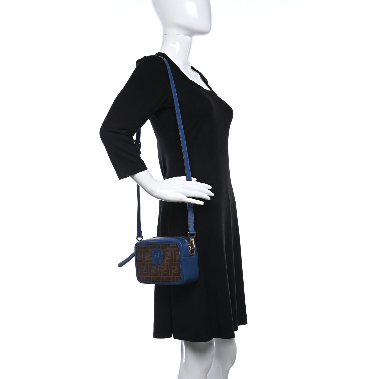 Fendi Glazed Fabric Vitello Century FF 1974 Stamp Patch Mini Camera Case Mogano Panna Iris 2 of 9