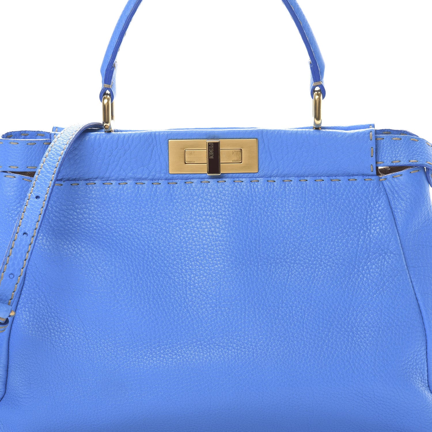 Fendi Cuoio Romano Raffia Selleria Medium Peekaboo Iconic Satchel Blue 9 of 13