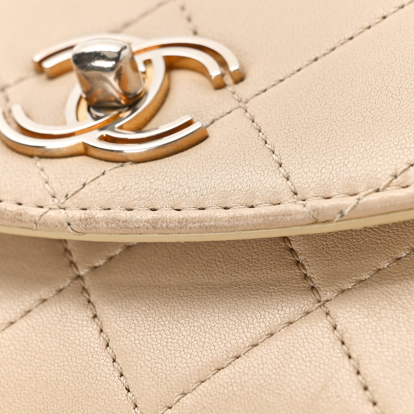 Lambskin Quilted Small Trendy Spirit Top Handle Bag Beige Beige