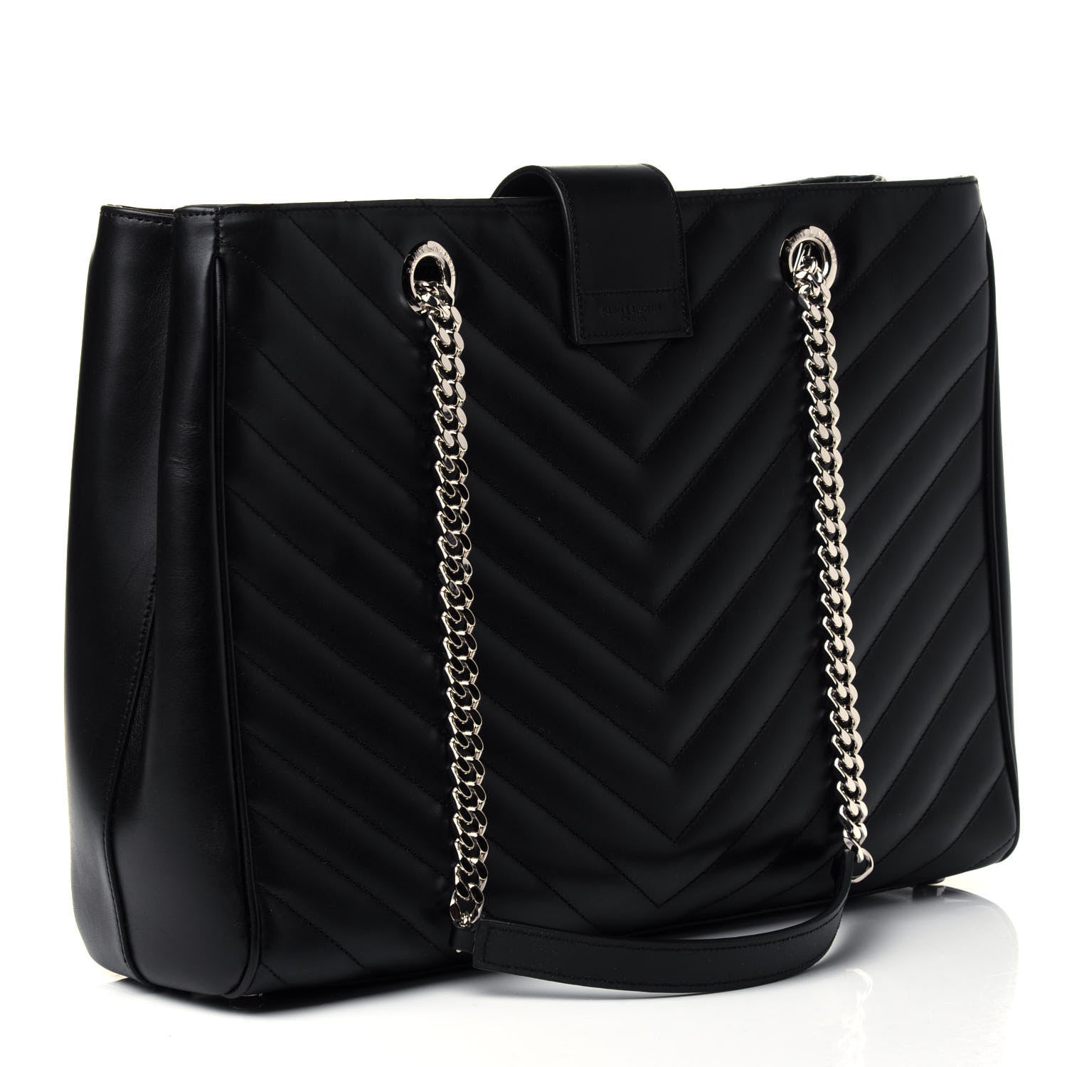Saint Laurent Smooth Calfskin Matelasse Chevron Large Monogram Shopping Bag Black 2 of 4