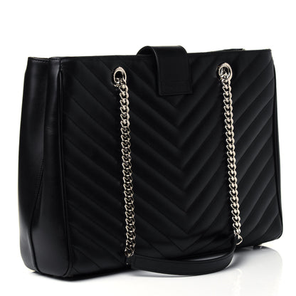 Saint Laurent Smooth Calfskin Matelasse Chevron Large Monogram Shopping Bag Black 2 of 4