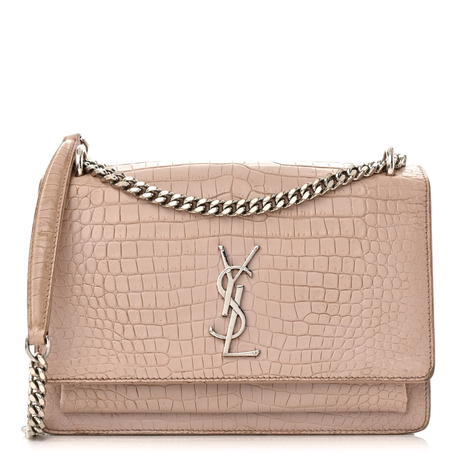 Saint Laurent Calfskin Crocodile Embossed Medium Monogram Sunset Rose Antic 1 of 25